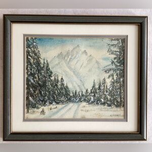 Vintage SIGNED 8x10” Winter Landscape Painting on Canvas Framed